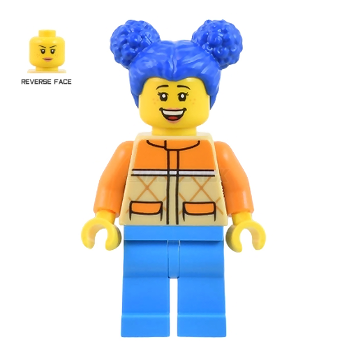 LEGO Minifigure - "Riley", Blue Pigtails, Freckles, Quilted Vest [CITY]