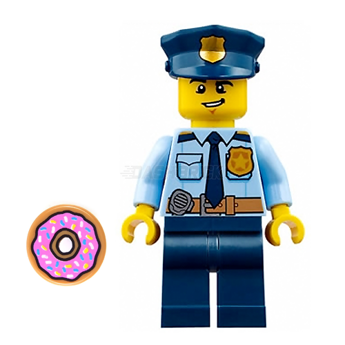 LEGO Minifigure - Police - City Shirt, Blue Tie, Police Hat, Donut [CITY]