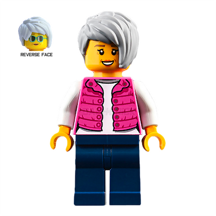 LEGO Minifigure - Camper, Female, Pink Jacket, Gray Short Tousled Hair [CITY]