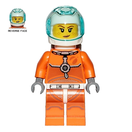 LEGO Minifigure - Astronaut - Female, Orange Spacesuit, Freckles with Smirk [CITY]