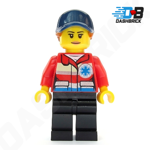 LEGO Minifigure - Paramedic, Female, Red Jacket, Dark Blue Cap, Ponytail [CITY]