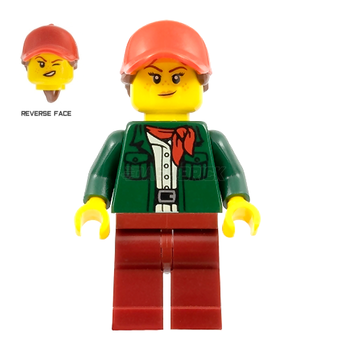 LEGO Minifigure - Female, Green Jacket, Red Ball Cap, Brown Ponytail [CITY]