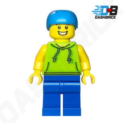 LEGO Minifigure - Boy/Man Green Jacket, Skater, Blue Helmet [CITY]
