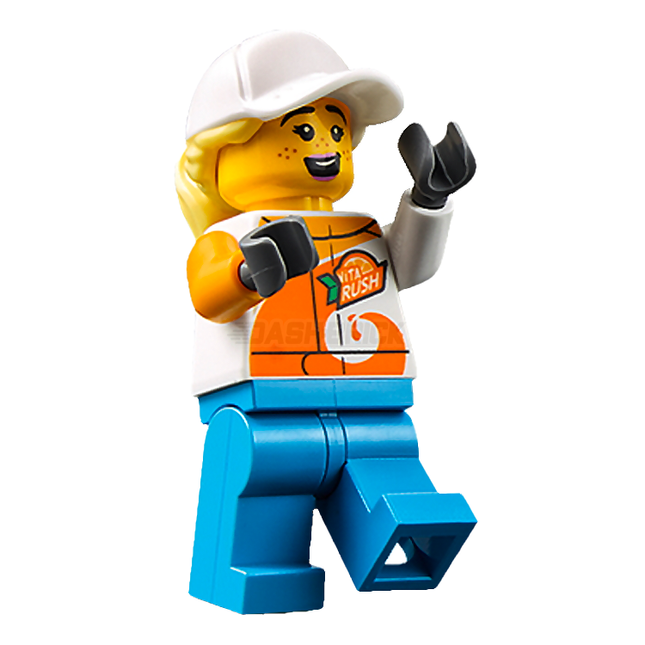 LEGO Minifigure - Female, White Cap, 'ViTA RUSH' Logo, Blue Legs [CITY]