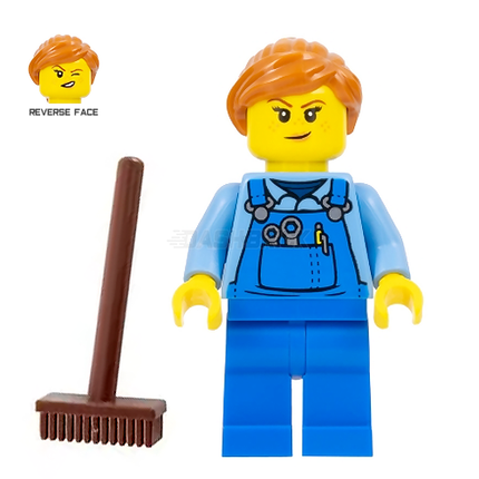 LEGO Minifigure - Janitor, Female, Blue Overalls, Orange Hair [CITY]
