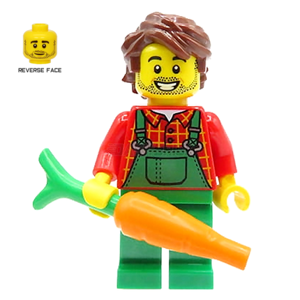 LEGO Minifigure - Farmer, Male, Overalls Green, Red Plaid Shirt [CITY]