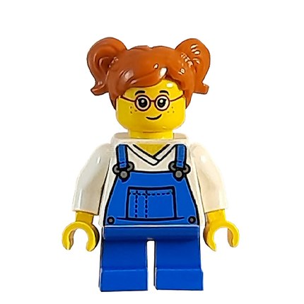 LEGO Minifigure - Girl, Pigtails, Blue Overalls, Glasses [CITY]