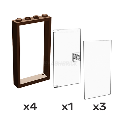 LEGO Clear Windows, Door and Reddish Brown Frames  1 x 4 x 6 [COMBO PACK]