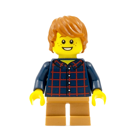 LEGO Minifigure - Boy, Plaid Shirt, Smile, Dark Orange Hair [CITY]