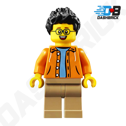 LEGO Minifigure - Man, Orange Jacket, Glasses, Spiky Hair [CITY/TOWN]