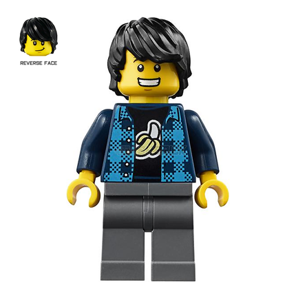 LEGO Minifigure - Banana Shirt Guy, Dark Azure Plaid Vest [CITY]