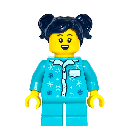 LEGO Minifigure - Girl in Winter Pyjamas, Dark Turquoise, Black Pigtails [CITY]
