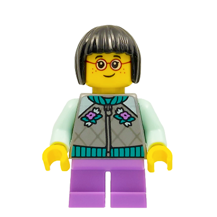 LEGO Minifigure - Child Girl, Silver Jacket, Black Short Hair, Glasses [CITY]