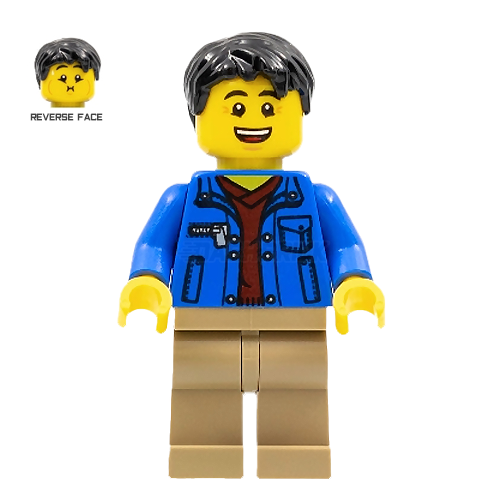 LEGO Minifigure - Man, Black Hair, Blue Jacket, Dark Red Shirt [CITY]