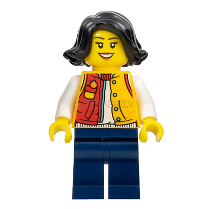 LEGO Minifigure - Female, Red & Orange Jacket, Black Hair [CITY]