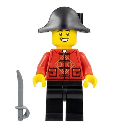 LEGO Minifigure - Male, Red Tang Shirt, Black Legs, Pirate Bicorne Hat [PIRATES]