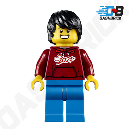 LEGO Minifigure - Male, Dark Red '2021' Shirt, Blue Legs, Black Hair [CITY]