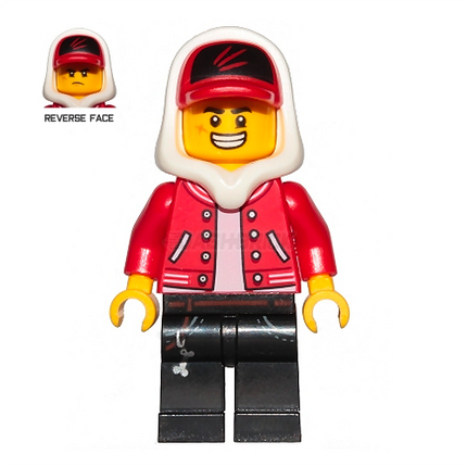 LEGO Minifigure - Jack Davids, Red Jacket, Cap and Hood, Large Smile/Grumpy [HIDDEN SIDE]