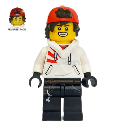 LEGO Minifigure - Jack Davids - White Hoodie, Backwards Cap (Large Smile / Grumpy) [HIDDEN SIDE]