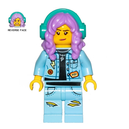 LEGO Minifigure - "Parker L. Jackson" Denim Jacket, Headphones (Crooked Smile / Angry) [HIDDEN SIDE]