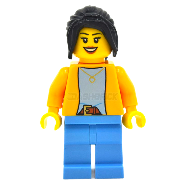 LEGO Minifigure - "Huang", Black Long Hair, Orange Jacket [CITY]