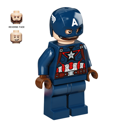 LEGO Minifigure - Captain America, Dark Blue Suit, Reddish Brown Hands, Helmet [MARVEL]