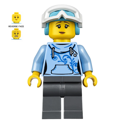LEGO Minifigure - Skier - Female, Blue Hoodie, Ski Helmet, Ponytail [CITY]