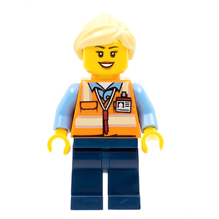 LEGO Minifigure - Train Worker, Female, Safety Vest, Blonde Ponytail [CITY]