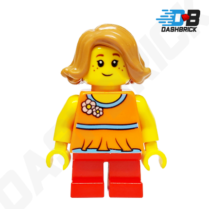 LEGO Minifigure - Child Girl, Orange Flower Top, Red Short Legs [CITY]